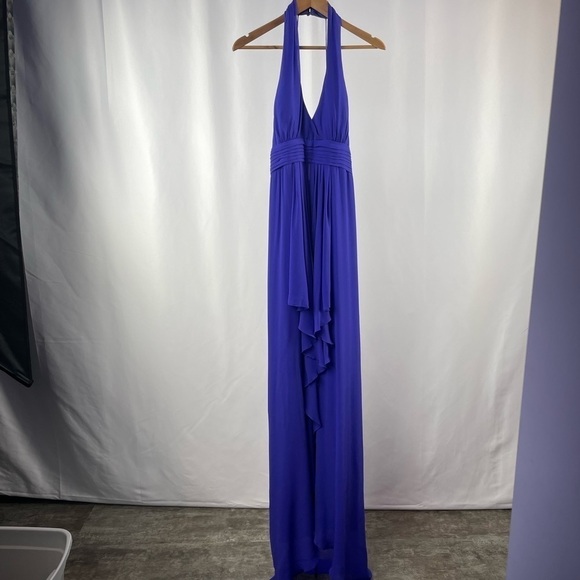 Nicole Miller Silk Halter Neck Maxi Dress Gown in Blue Size 10 - Picture 1 of 6